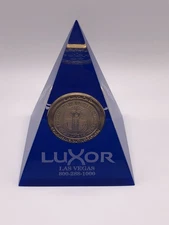 Luxor Las Vegas Lucite Pyramid With Commemorative Token Paperweight