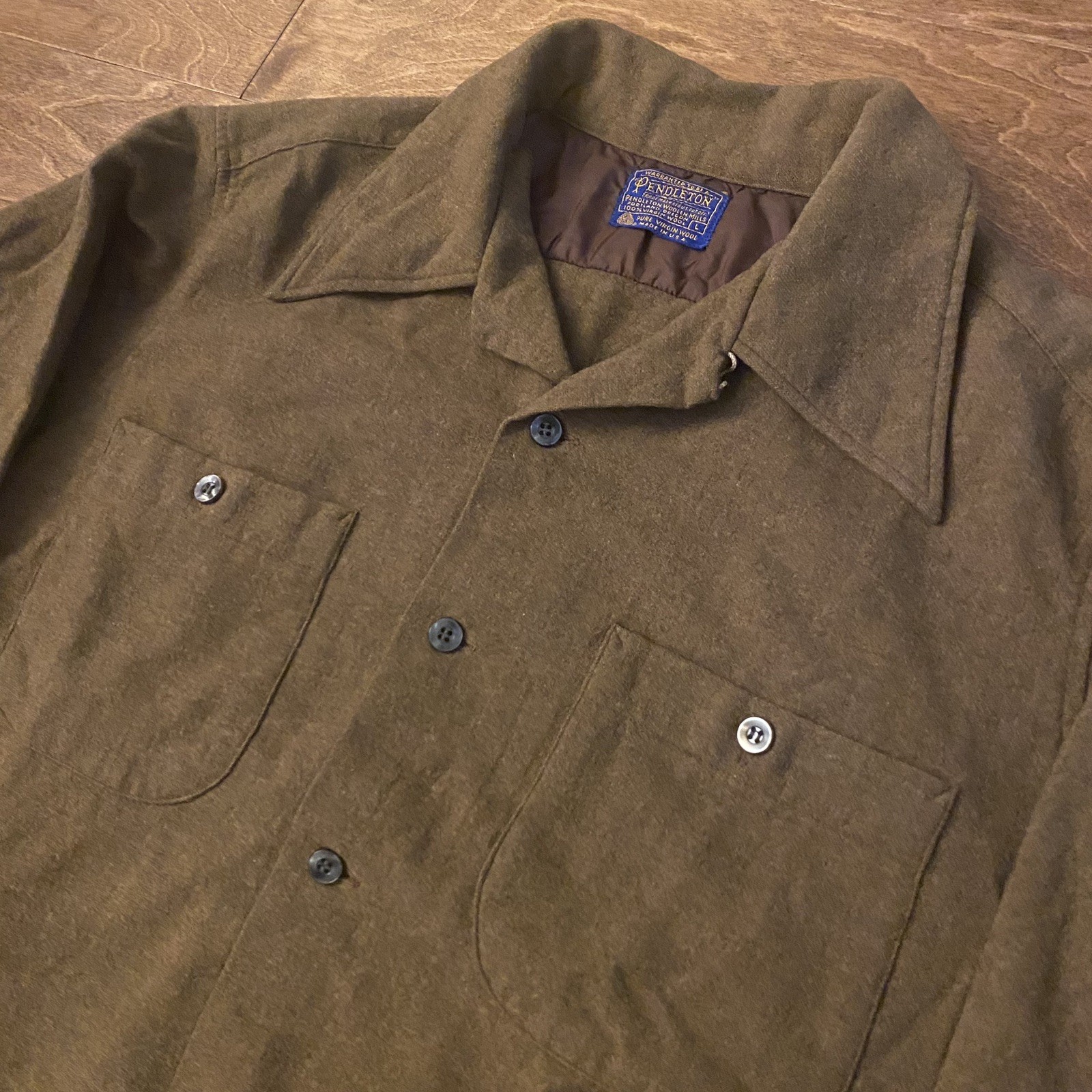 Vtg 60s Pendleton Loop Collar Pocket Solid Brown … - image 2