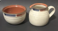 NORITAKE Stoneware Warm Sands Open Sugar Bowl & Creamer