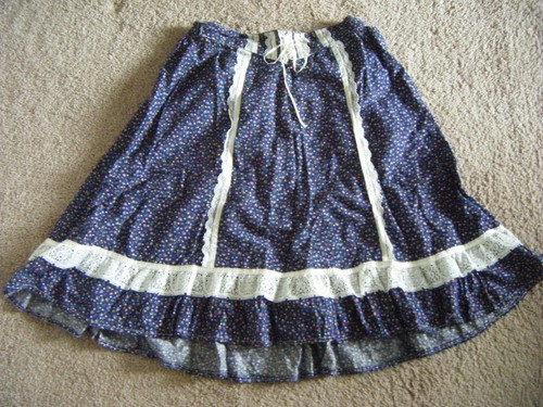 Vtg 60-70s Navy White Floral Printed Prairie GIRL Skirt-Waist 29-30”