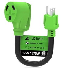 30 Amp to 110 Volt RV Power Adapter Cord 12 Inch, NEMA Heavy 5-15P to TT-30R