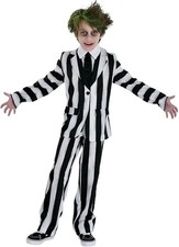 Beetlejuice Costume Boys Small 4-6 Deluxe 2 Piece Jacket Pants Stripe Party City
