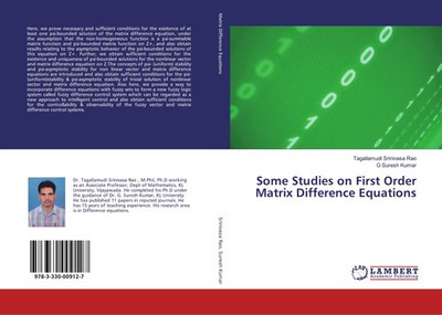 Some Studies on First Order Matrix Difference Equations Rao (u. a.) Taschenbuch