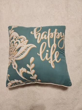 Happy Life Teal Decorative Throw Pillow And Case 18x18"