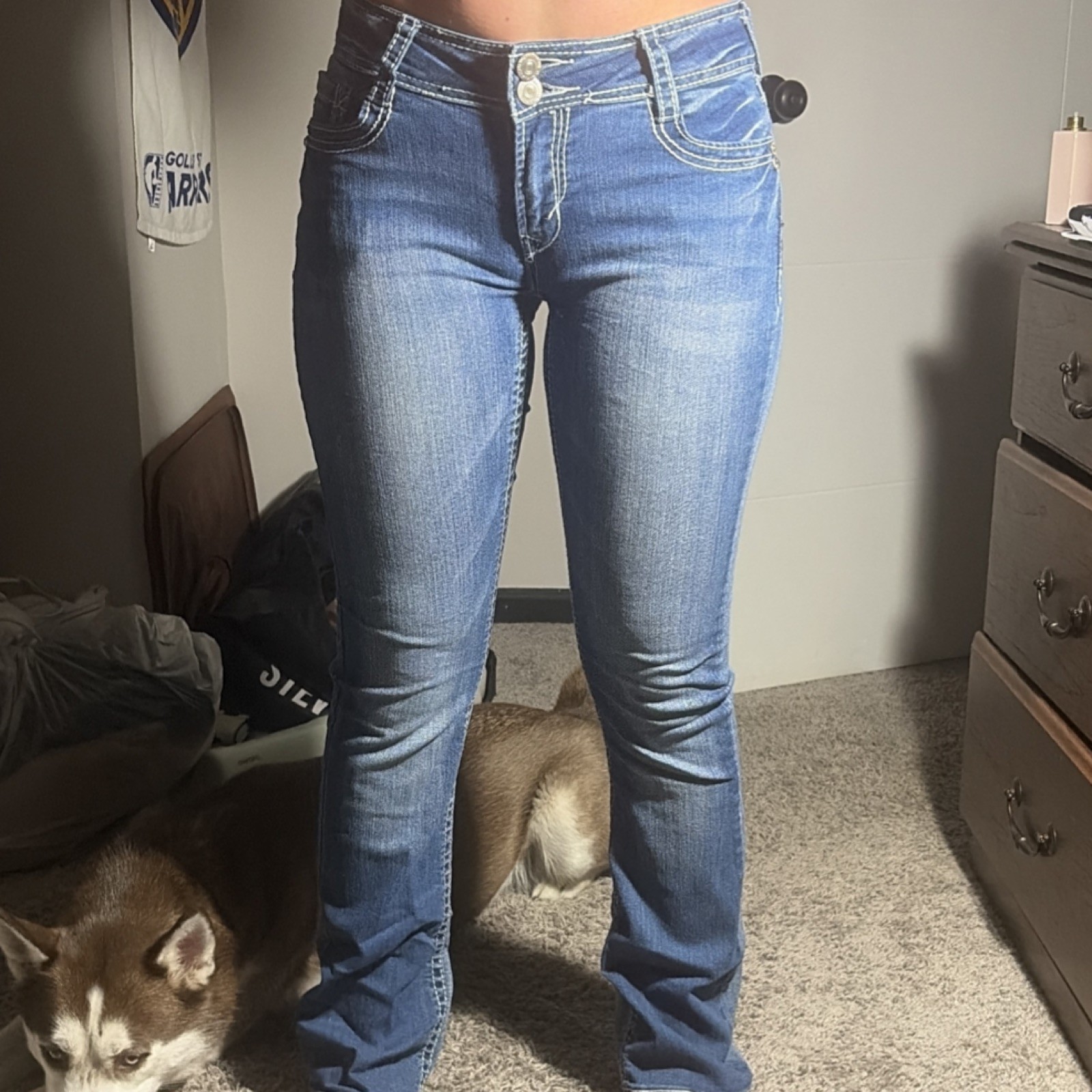 WallFlower Jeans Luscious Curvy Bootcut Stretch Blue Denim Women's Medium Wash