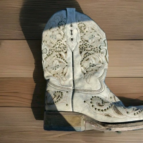 Stivali Corral donna beige/argento borchie incrociate pelle stivali western 8,0 M - Foto 8 di 24