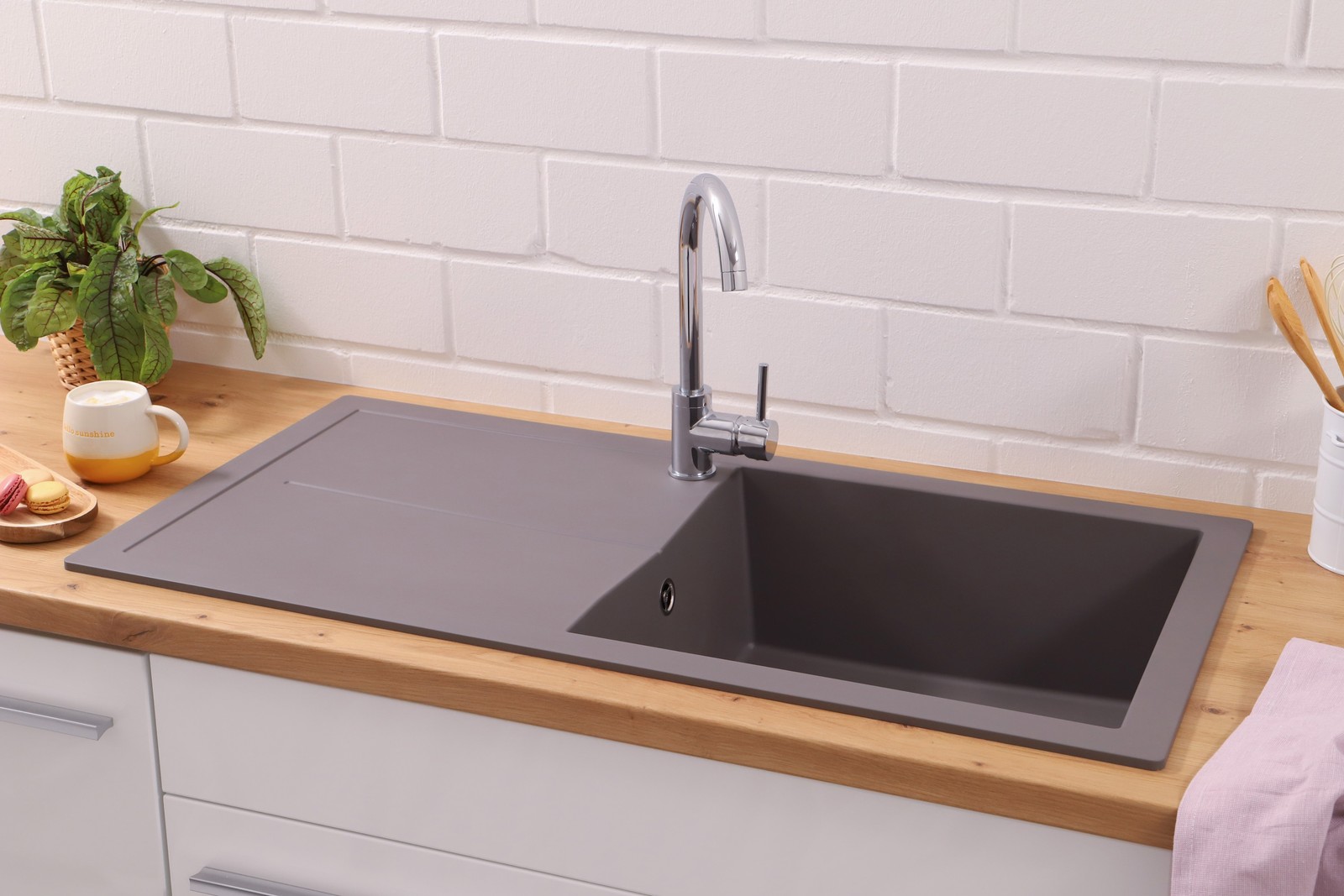 Küchenspüle Einbauspüle Granit Optik Mineralite 100 x 50 Grau Respekta Cleveland