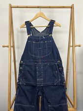 VTG 70s Sears Dark Denim Double Knee Bib Overalls Tool Pouch Apron 38 x 28 USA