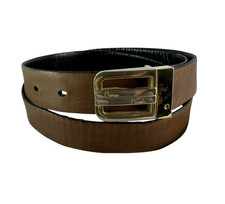 Vintage PIERRE CARDIN Brown Black Leather Gold Logo Buckle Reversible Belt 36
