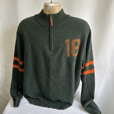 Brooks Brothers Sweater Mens 2XL Green Football Knit Lambswool Quarter Zip
