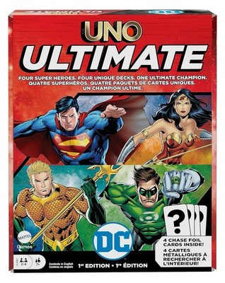Mattel Games UNO Ultimate DC Card Game for Kids & Adults W/ 4 Foil Chase Cards