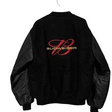 VTG 90s BUDWEISER Black Wool and Leather Varsity Jacket XXL T Quilt Lined RARE