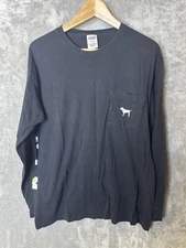 Victoria’s Secret PINK Shirt Women’s Medium Black Long Sleeve Collage Lounge Dog