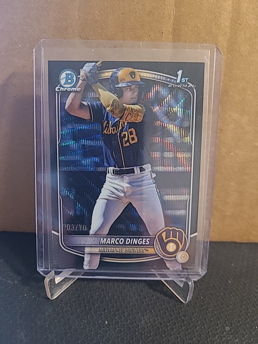 2025 Bowman Chrome 1st Marco Dinges Black Wave Refractor #d /10 Brewers BCP-183