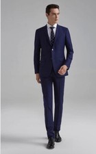 Wehilion 48/42 Medium Dark Blue 3 Piece Suit 2 Button Double Vented Notched XXXL