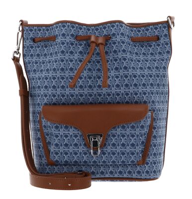 COCCINELLE Beat Bucket Bag Umhängetasche Blue Denim / Cognac blaugrau hellbraun