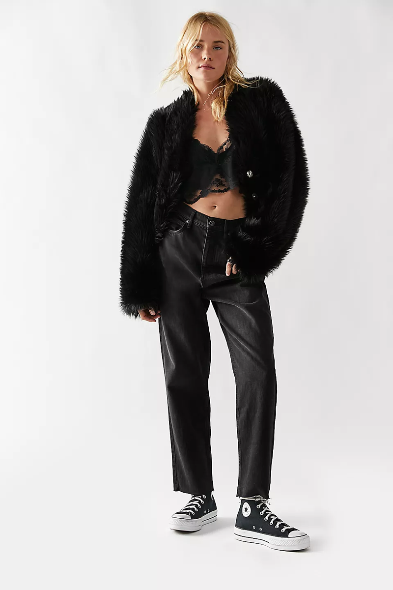 FREE PEOPLE ALL NIGHT FUR JACKET BLACK SIZE XL NEW | eBay
