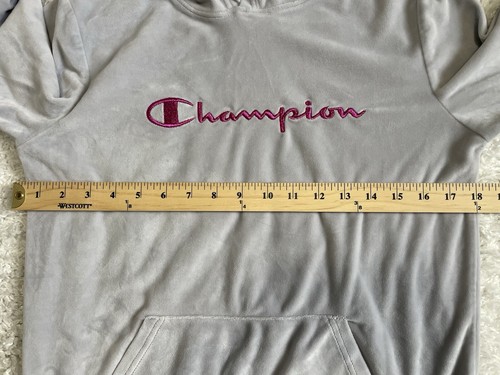 Champion Girls Hooded Velour Pullover Sweatshirt Sz XL Grey Gray - Picture 5 of 5