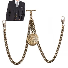 Peaky Blinders Bronze Colour Double Albert Pocket Watch Fob Chain With Locket 