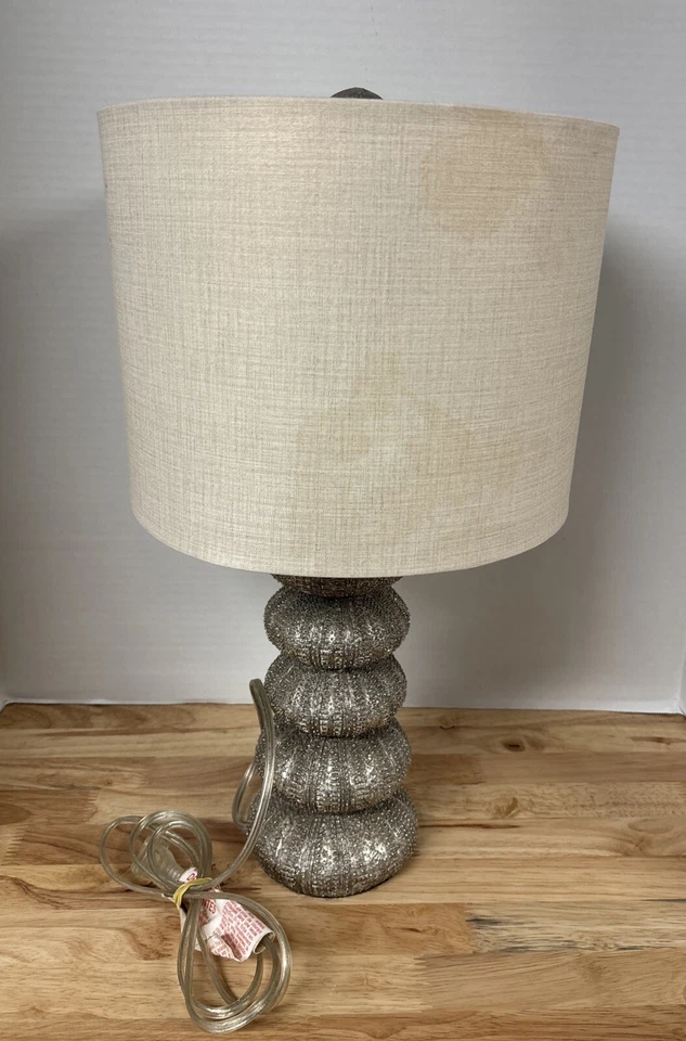 Abajur de mesa empilhado ouriço-do-mar cerâmica praia náutica cabaça cacto prata 20" - Imagem 4 de 4