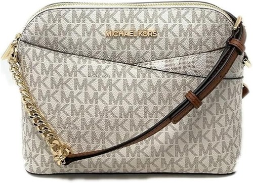 Michael Kors Jet Set Travel Medium Dome Vanilla Crossbody Signature MK Bag - Picture 1 of 3