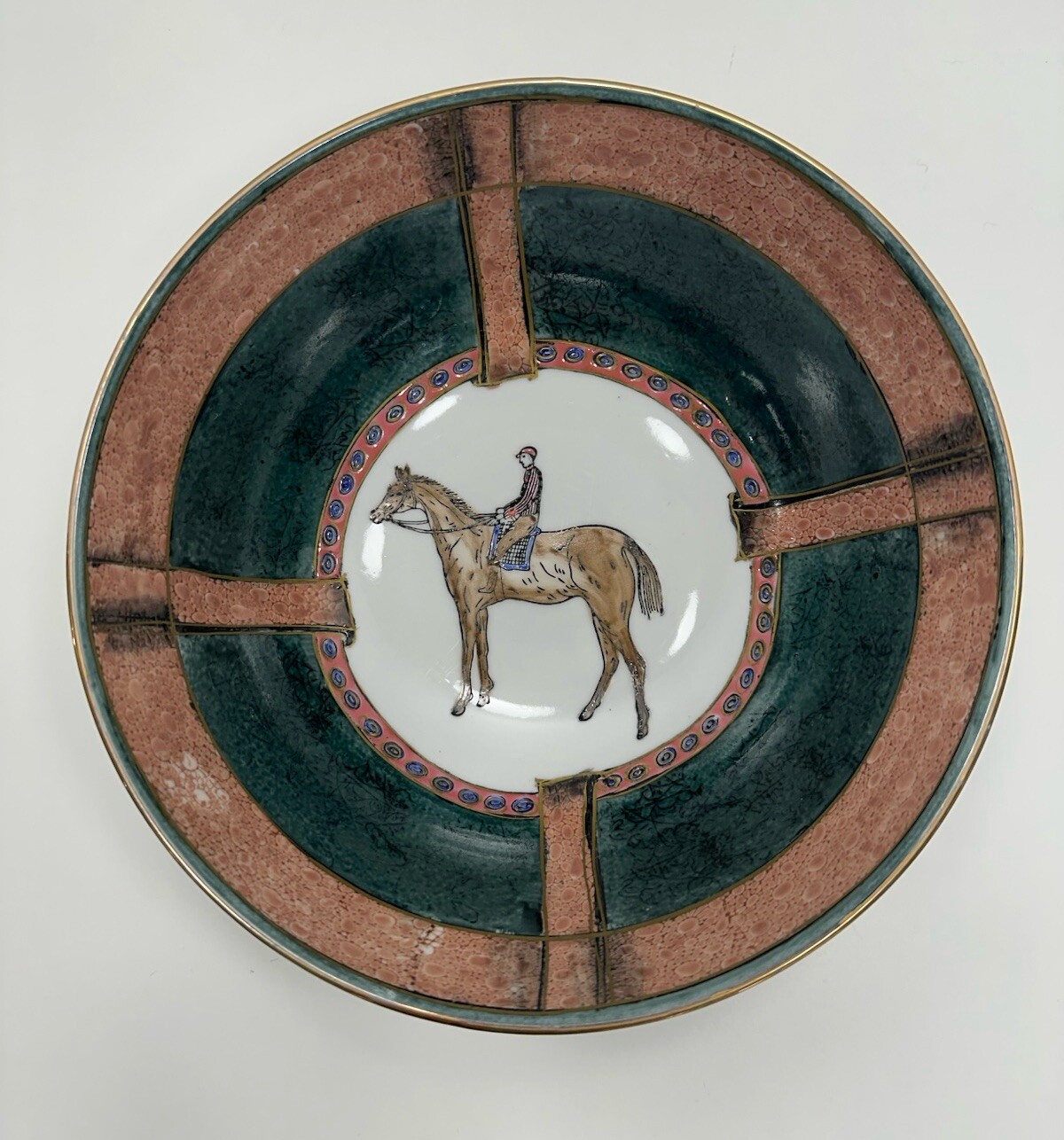 VTG Ceramic 1950s Decorative Bowl With Equestrian Theme Polo Player Horse 8”