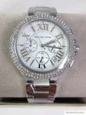 Michael Kors Camille Silver Pave Glitz Ladies Chronograph Watch MK6993 NWOT Box