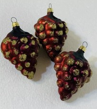 3 Old World Christmas Raspberry/ Strawberry Ornament Glass Glittered