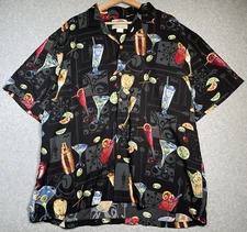 VTG Paradise Found Hawaiian Shirt 2XL Martini Olive Champagne Rayon Black Aloha