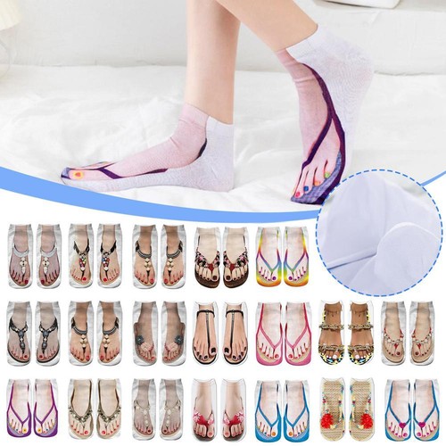 3D Printing Funny Novelty Creative Flip-flop Shoes Hosiery Socks Cut-Ankle E3C0