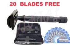 Safety Razor Double Edge Black Razors + 20 Free Blades/Pouch travel kit set