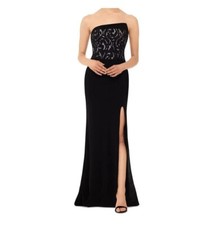 Betsy  Adam Womens 4 Black Silver Asymmetrical Strapless Gown Dress NWT CZ47