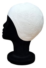 BLUE REEF Ladies Moulded Rubber Small Fit Adults White Large Flower Swim Hat
