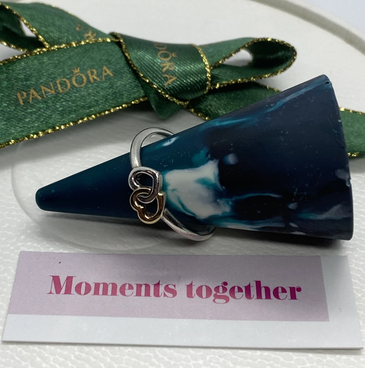 Pandora Sterling Silver 14K Gold Heart to Heart Ring 190927 56 Authentic Ale