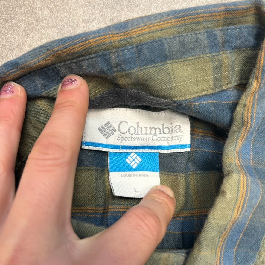 Columbia Checkered Shirt Mens Large 100% Cotton Long Sleeve Button Down, Green image 7