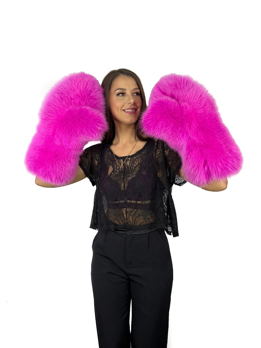 Giant Arctic Fox Fur Mittens Saga Furs Pink Color Fur Gloves