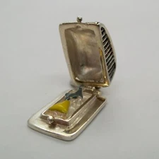 Sterling Silver CHEESE BOX Charm for Bracelet PENDANT Cheese Lover MOUSE Cute!