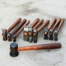 Set of 10 Black Iron Hammer Blacksmith Wooden...