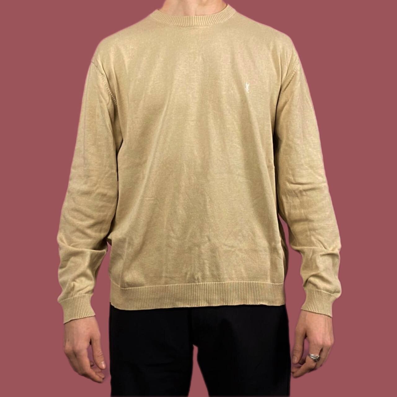 Maglione maglia uomo vintage Yves Saint Laurent YSL M girocollo cotone beige