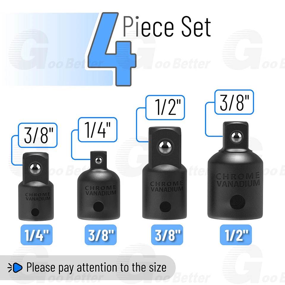 4 pack Air Impact Socket Adapter Set 3/8" to 1/4" 1/2 inch Drive Ratchet Reducer - Image 2 of 4