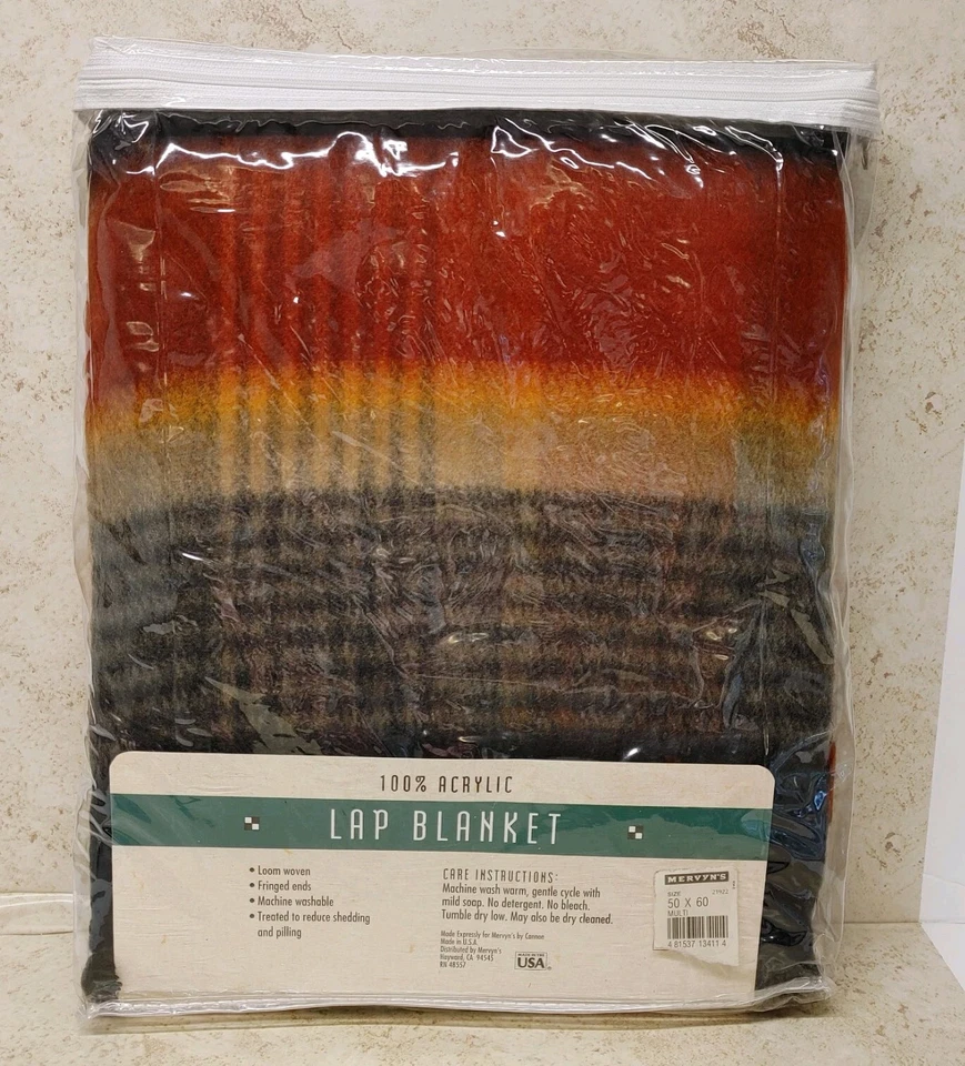 Vintage Cannon Blanket Lap Loom Woven Acrylic Fringed Ends NOS 50x60" Mervyns - Image 3 of 4