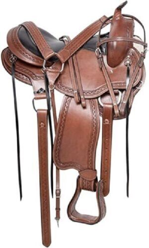 Wood Base Western Saddle Tack Set Premium Leather Bridle Reins Breast Collar