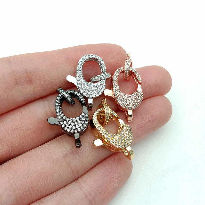 lobster clasp 10x24mm 18k gold Filled cubic zirconia micro pave hook clasps - Image 2 of 3