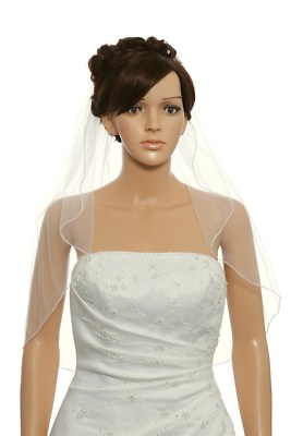 1T Ivory Bridal Shoulder Length Pencil Edge Wedding Veil
