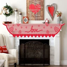 Red Heart Mantle Scarf for Fireplace Decorations - Lace Mantel Cover Runner f...
