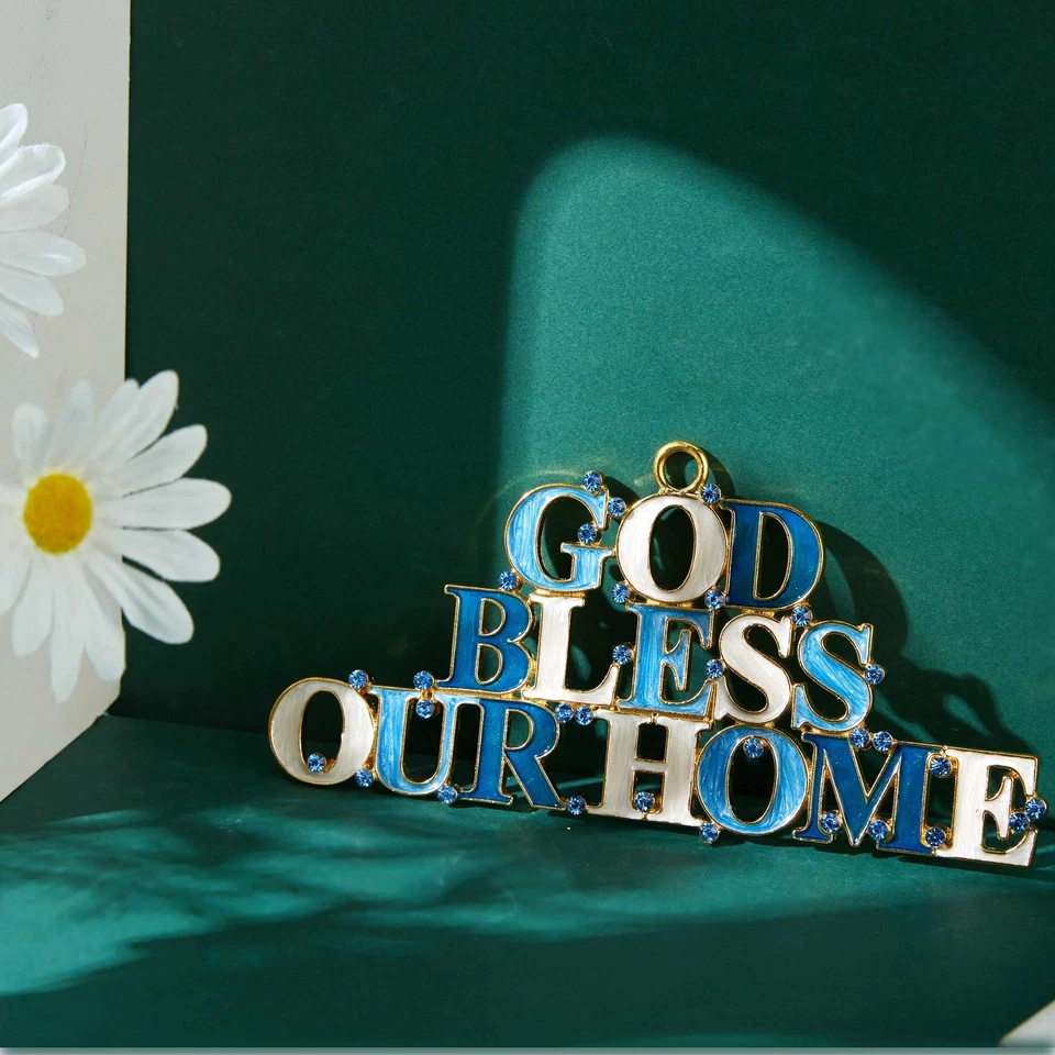 Handmade God Bless Our Home Wall Art Sign , 7.5'' Blue & Ivory Ornament - Image 4 of 4