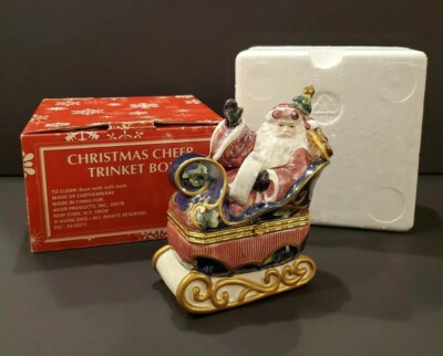 2002 AVON Christmas Cheer Trinket Box - Santa in Sleigh