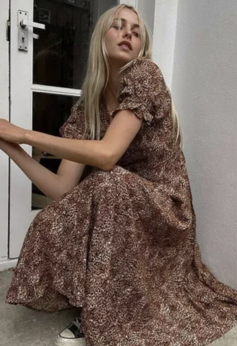 faithfull maggie midi dress NWT FAITHFULL THE BRAND MAGGIE MIDI DRESS IN CHARLIE LEOPARD PRINT SZ XL  Z140-4