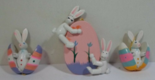 GREEK VTG 80's WOODEN EASTER ORNAMENTS BUNNIES IN EASTER EGGS HAND MADE SET B - Picture 12 of 12