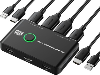 4K HDMI KVM Switch 2 Port for 2 Computers, Share Keyboard, Mouse, Monitor